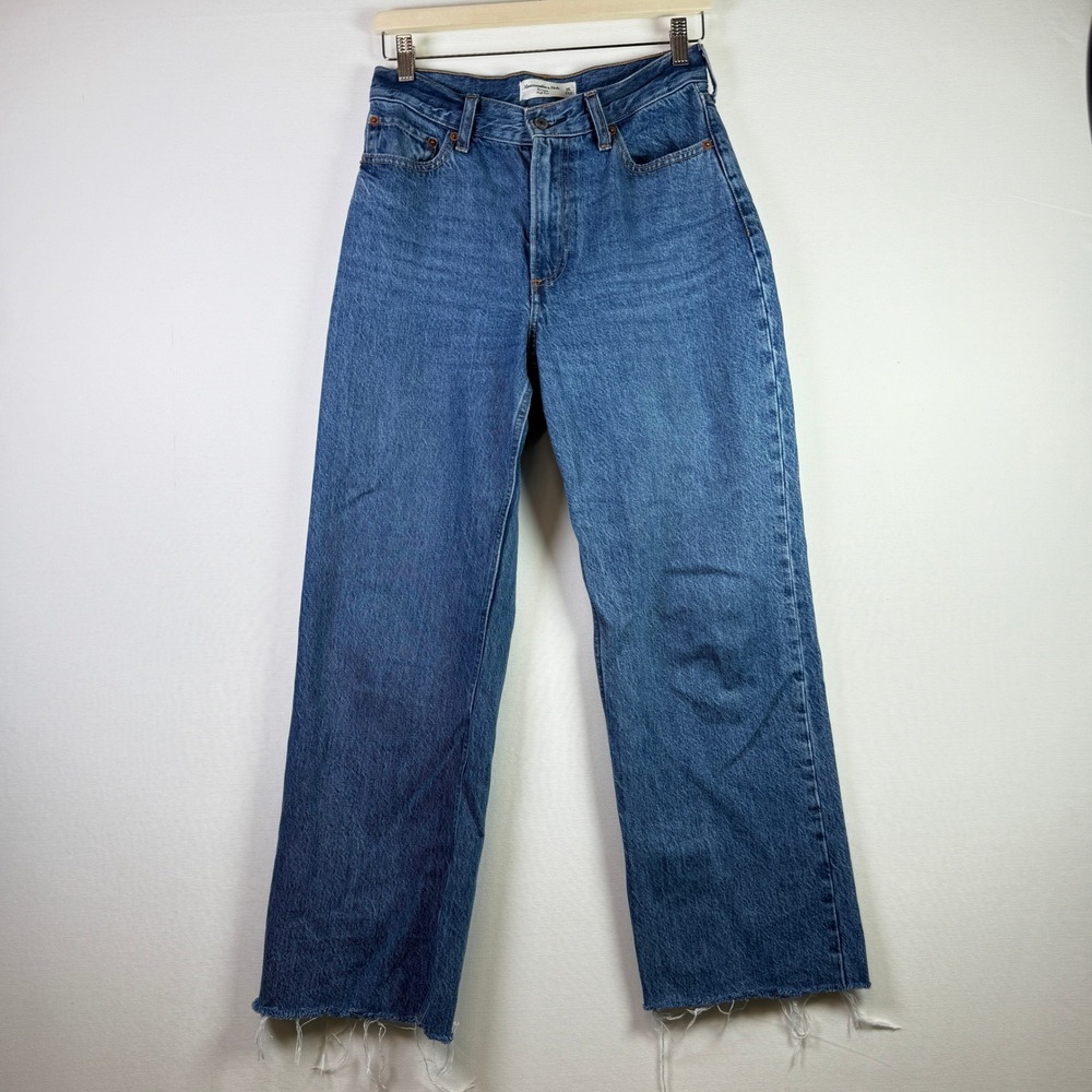 ABERCROMBIE & FITCH Blue High Rise The Loose Raw Hem Jeans 25